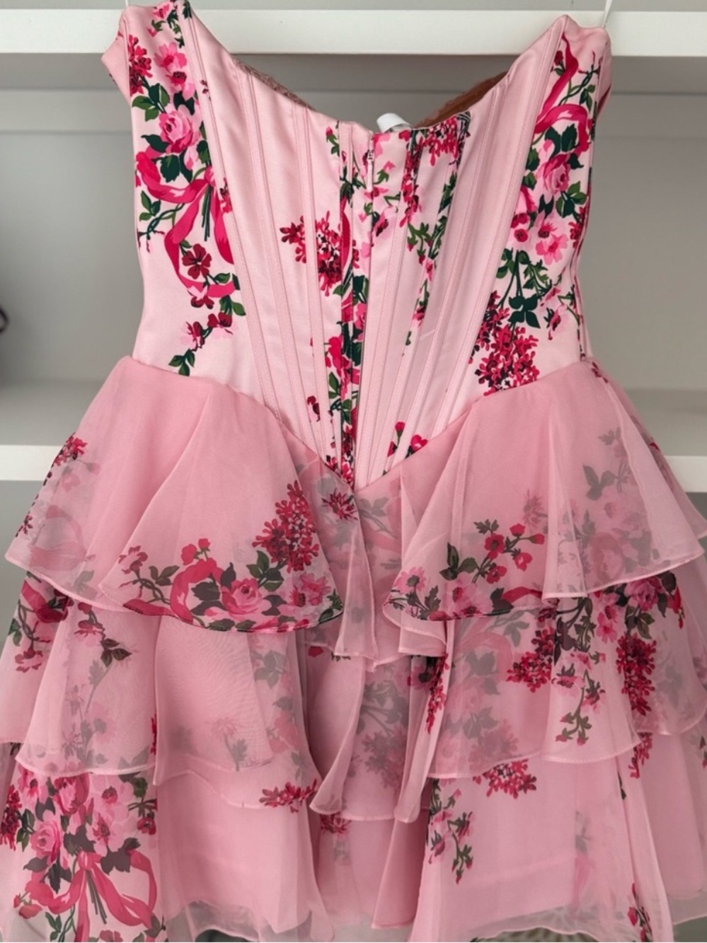 Sherri Hill Pink Floral Strapless Mini Dress - Picture 6 of 7